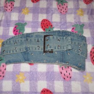 PrettyLittleThing Blue Denim Belt top with Silver Details